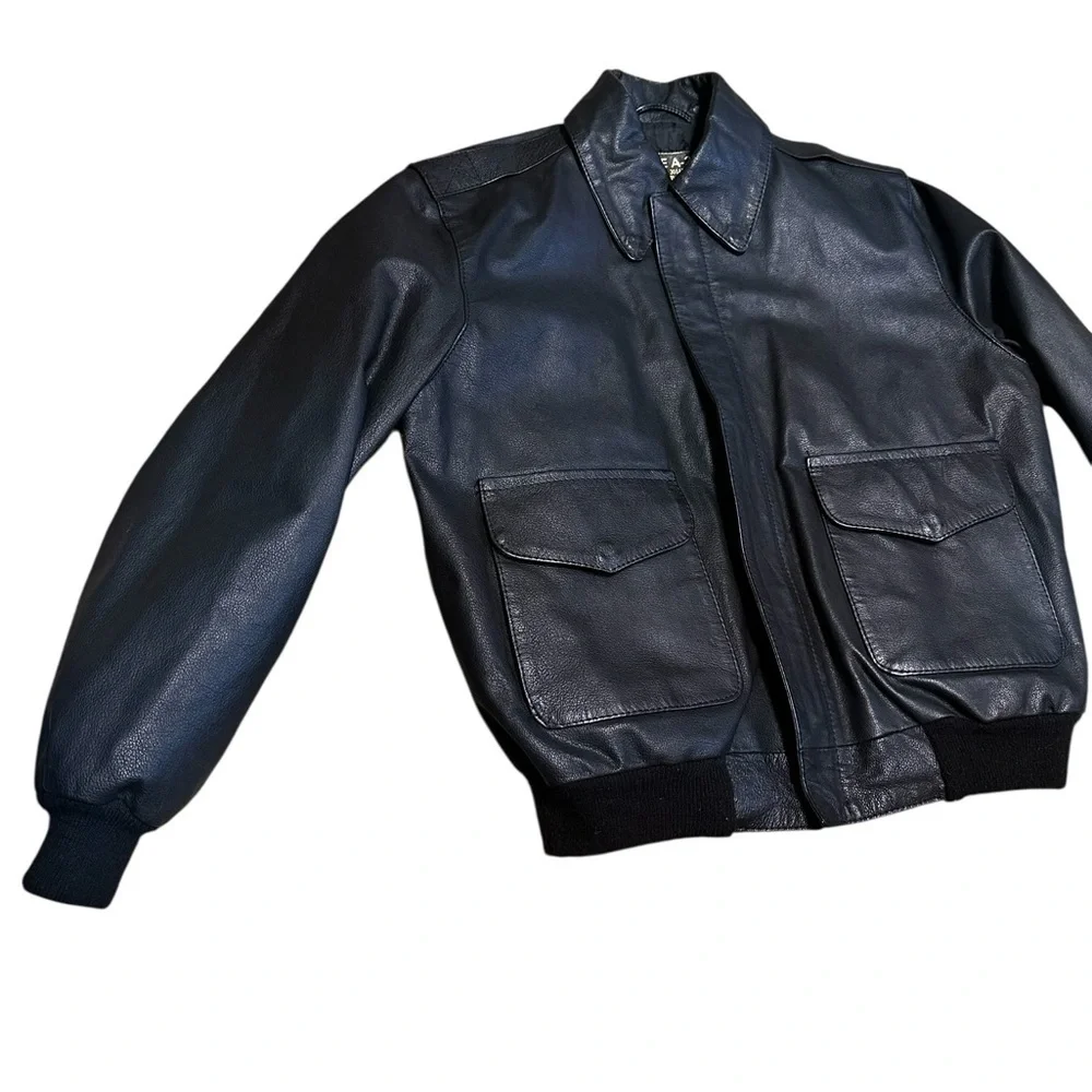 Kids Youth Vintage A2 Leather Flight Jacket Size 14 San Diego Leather Black